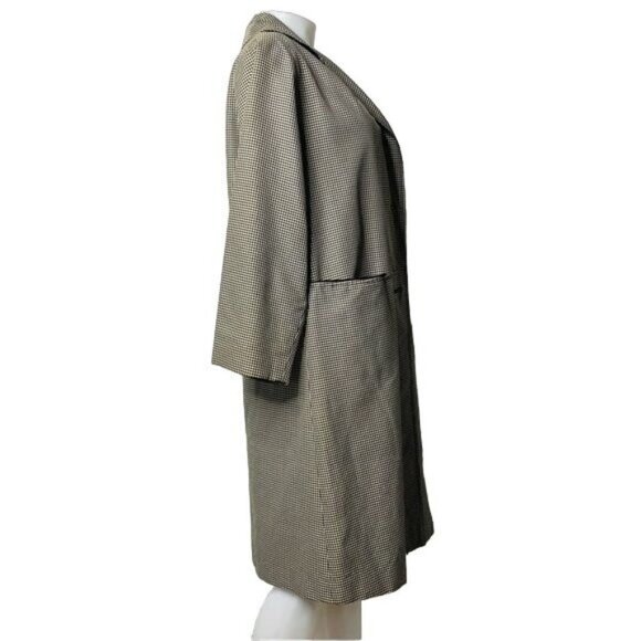 Vintage Canadian Maid Gray Plaid Overcoat Jacket Button Trench Nylon Coat Size L - Picture 7 of 12